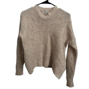 Madewell Belfiore Ribbed Pullover Sweater Wool Blend Oatmeal Tan Office Cabin S